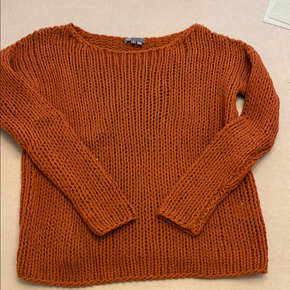 Vince Orange Crew Neck Sweater Chunky Knit
